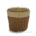 Rattan Wrap Clear Glass Candle Holder